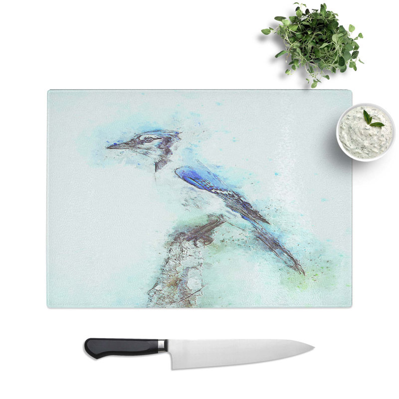 Tempered Glass Jay Bird Chopping Board, 28.5 cm W x 20 cm L