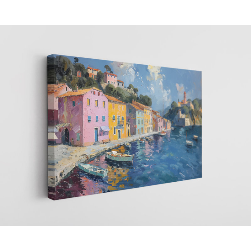 Impression sur toile, peinture à l'huile de maisons colorées par la mer, décoration murale moderne pour la maison et le bureau