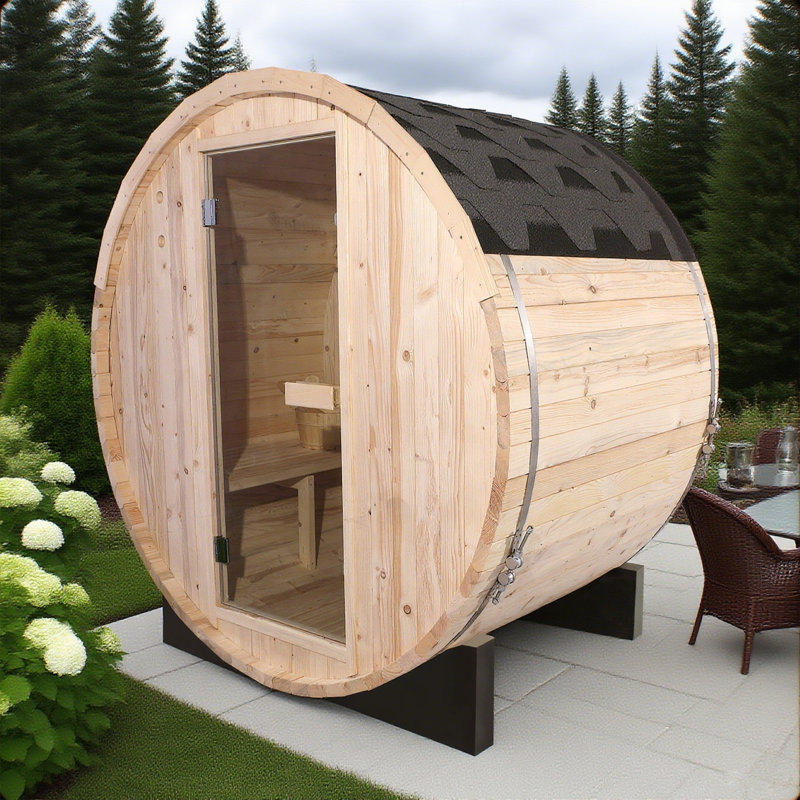 2 Person Barrel Outdoor Saunas 220V/4.5KW Electric Stove Spruce Backyard Sauna Kit