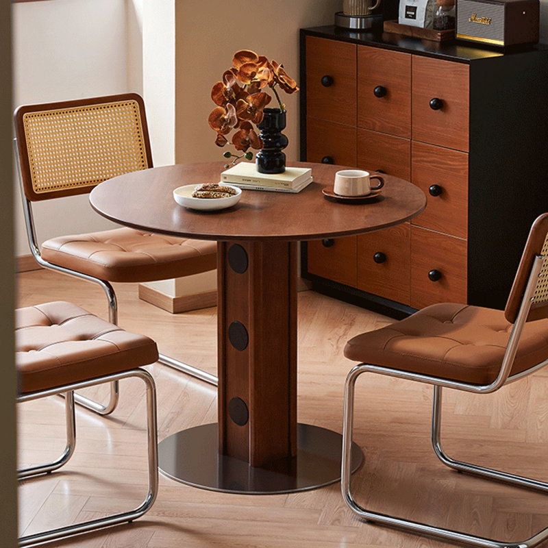 Walnut Round Solid Wood Dining table, 29.45"H x 35.43"L x 35.43"W