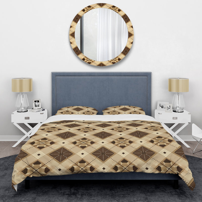 Brown Argyle - Transitional Duvet Cover Set, King Duvet Cover + 2 King Shams