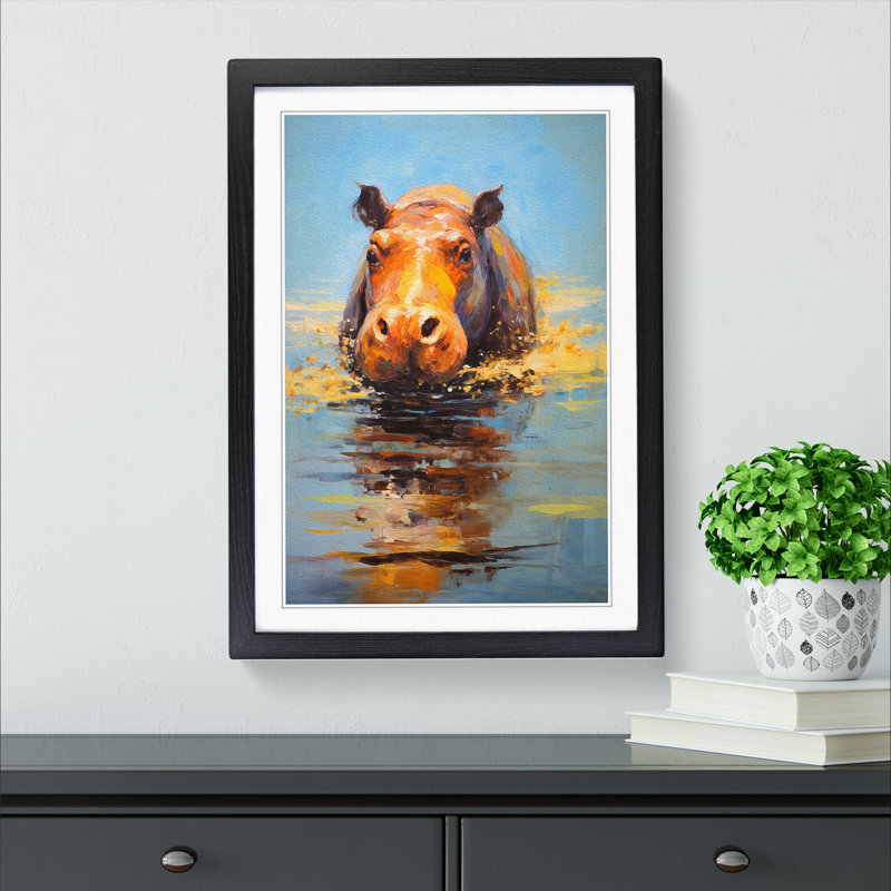 Hippo Impressionism Art - Framed Print