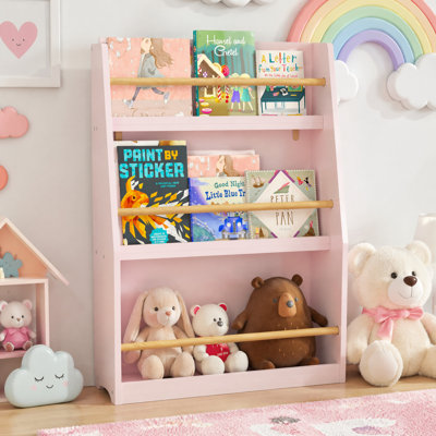 3-Tier Front-Facing Kids Book Shelf, Pink