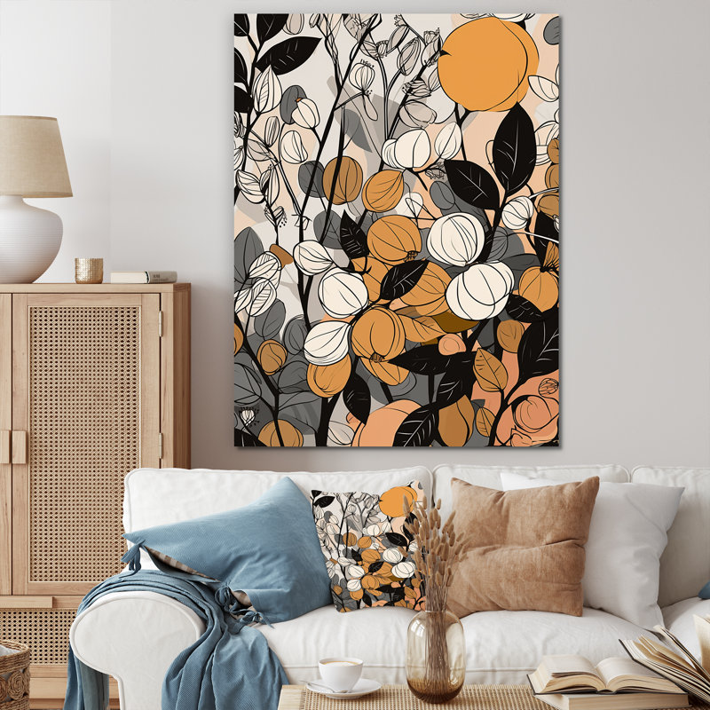 Rétro terre cuite - Illustration de fleurs sauvages, H 20 po x l 12 po x P 1 po, Toile tendue