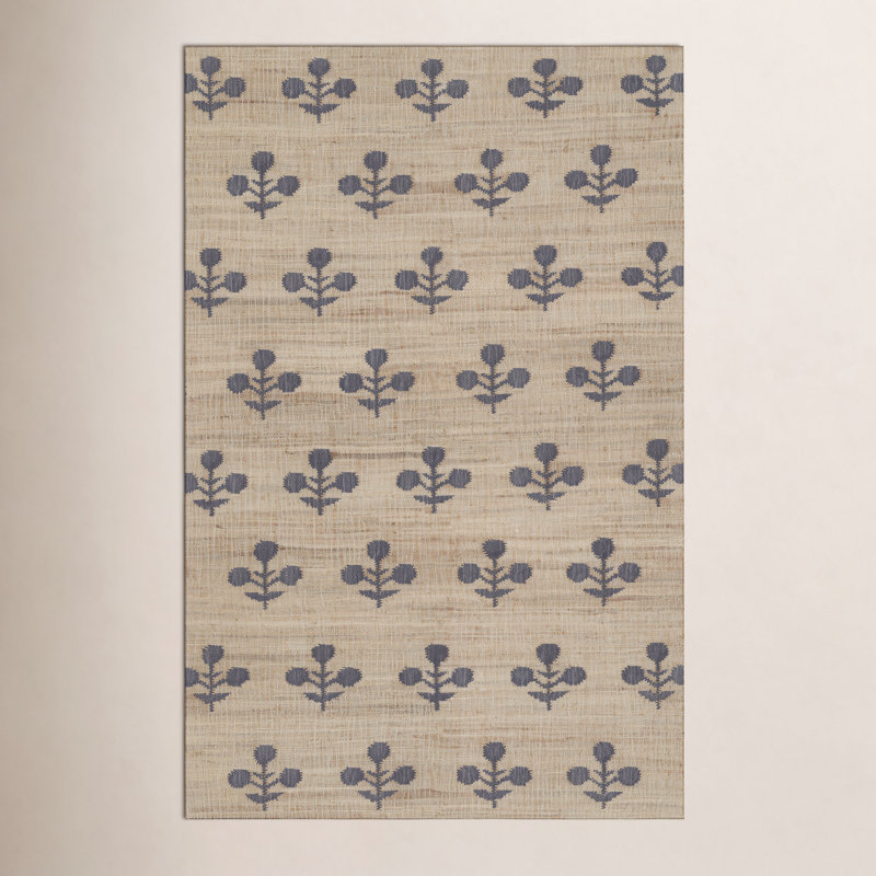 Erin Gates by Momeni Orchard Bloom Blue Hand Woven Wool and Jute Area Rug, Rectangle 3'6" x 5'6"