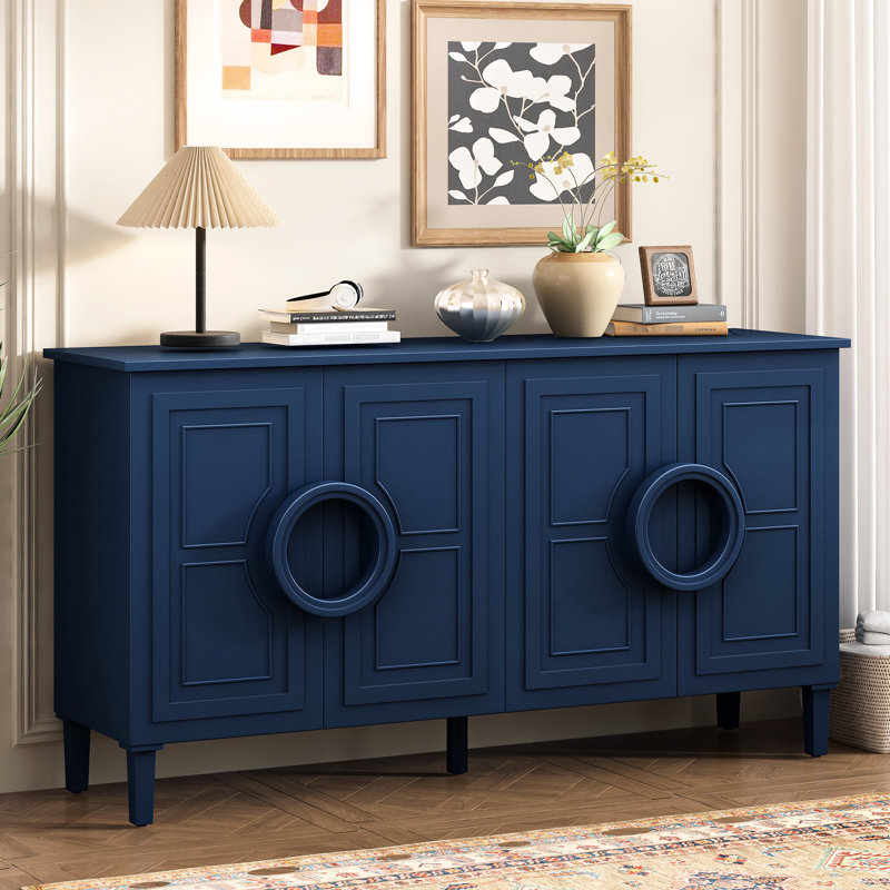 Armoire de rangement française en bleu marine - Quatre portes et détails de buffet à quatre portes pour les espaces de vie