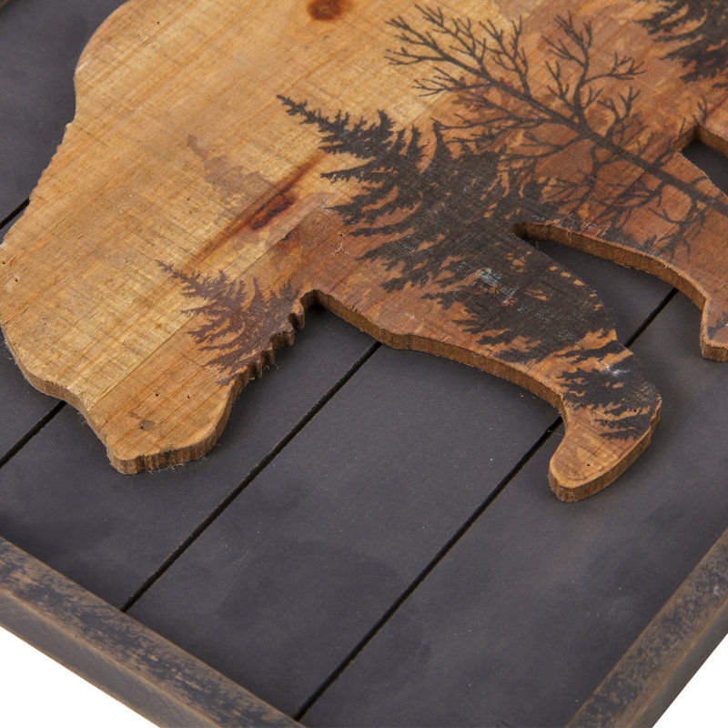 Décoration murale grizzly en bois fait à la main, H 24 po x l 36 po x P 0,83 po