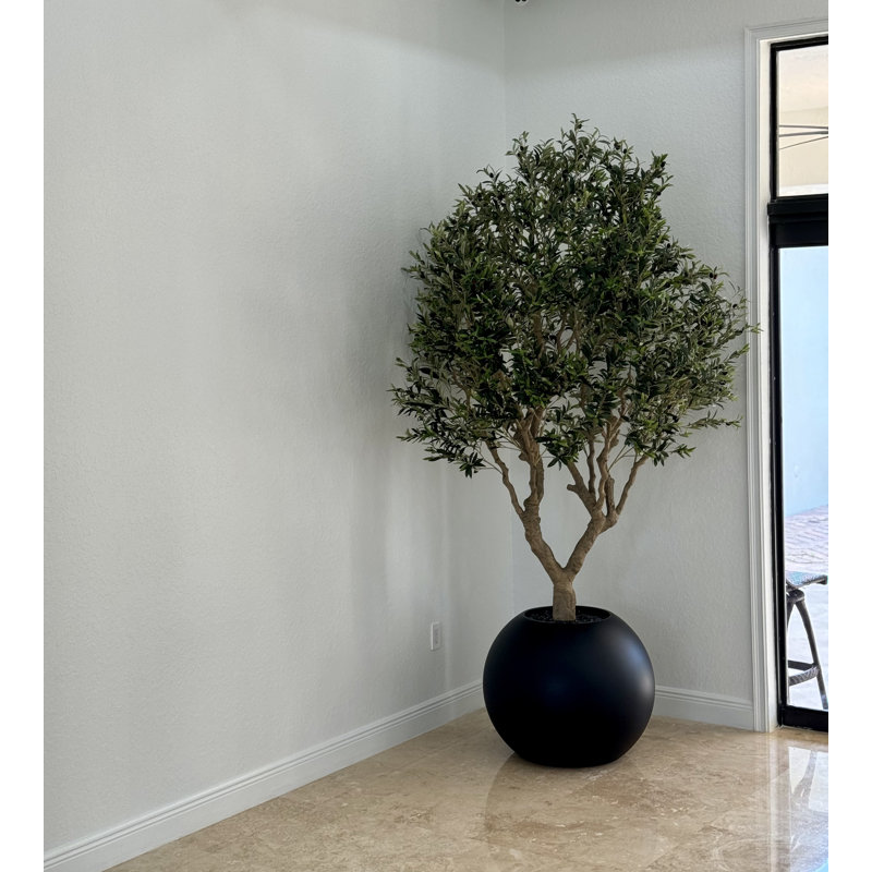 Artificial Olive Tree 30" Globe Planter, Black