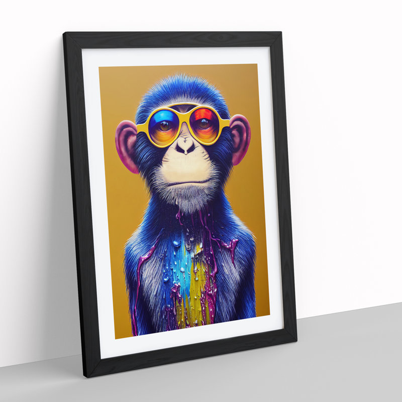 XV1022-3183X Drip Monkey No.4 - Single Picture Frame Print, Black , 64cm H x 46cm W x 2cm D