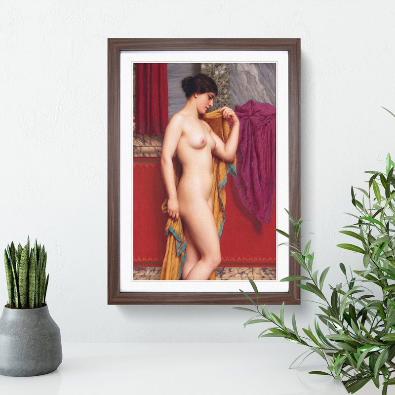 In the Tepidarium by John William Godward - Picture Frame Painting, Walnut, 65cm H x 48cm W x 2cm D