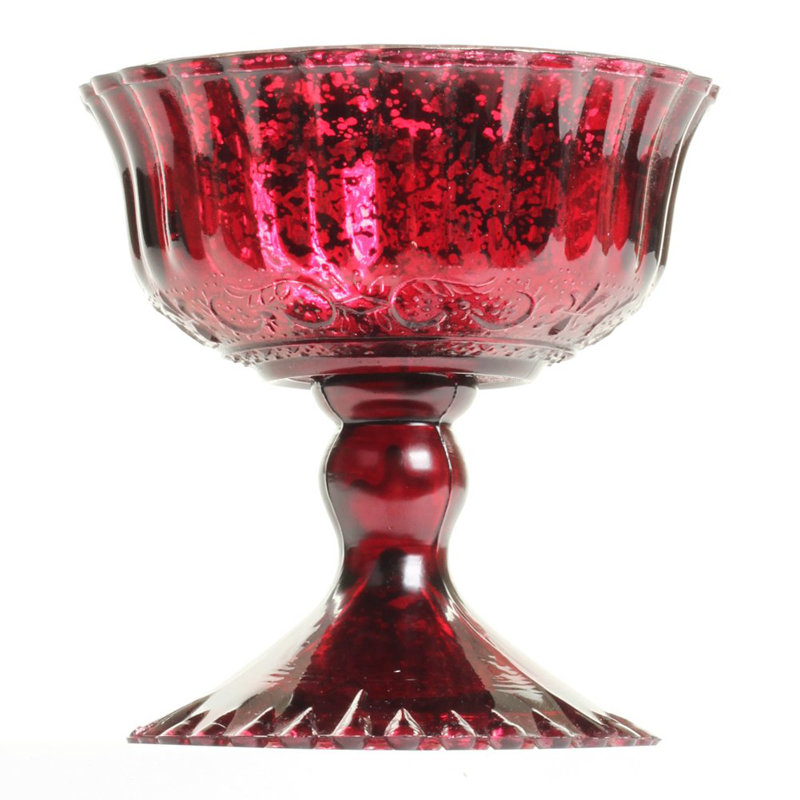 Bol décoratif en verre avec une piédestale, 4,5" H x 4,5" L x 4,5" D, Bourgogne