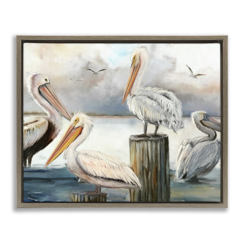 «Rosecliff Heights Pelicans Perché Cloudy Horizon», art mural encadré par Ziwei Li, H 21 po x l 17 po