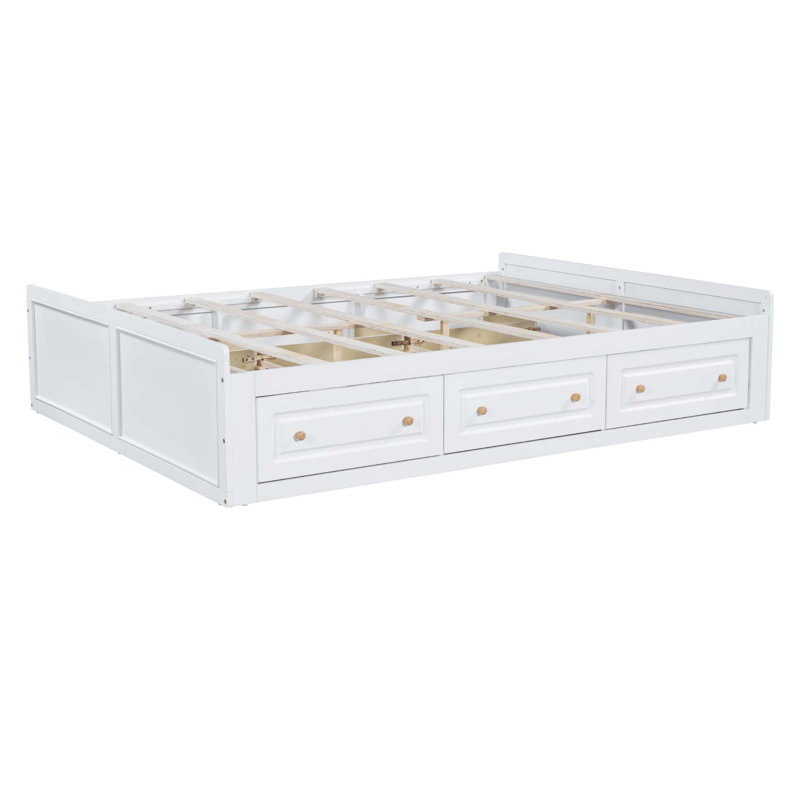 Structure de lit plateforme en bois avec 6 tiroirs, Blanc