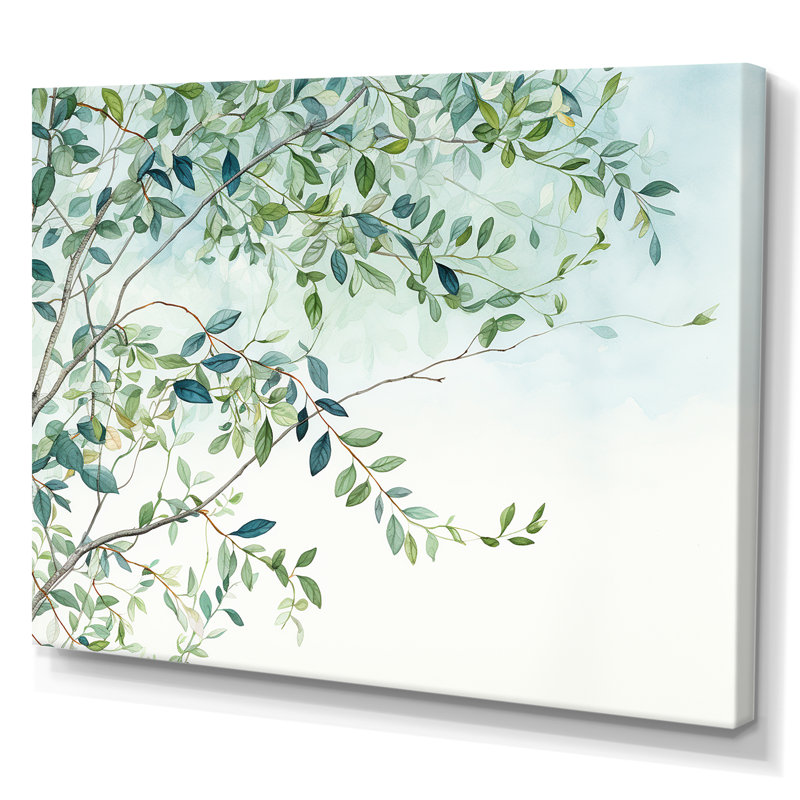 «Green Leaves Scenery Minimalisme II», reproduction sur toile, Toile tendue, H 16 po x l 32 po x P 1 po