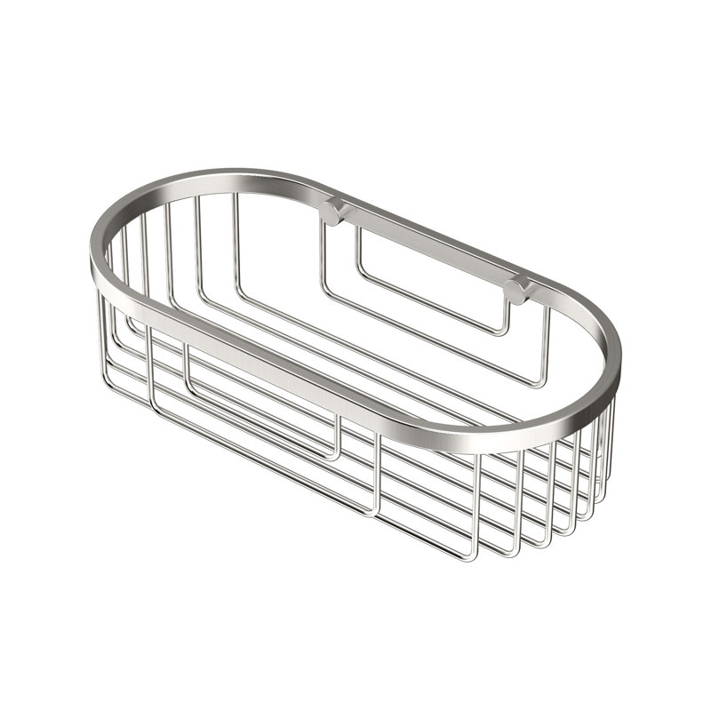 Wall Mounted 9.75"W Stainless Steel Oval Shower Basket, Satin Nickel