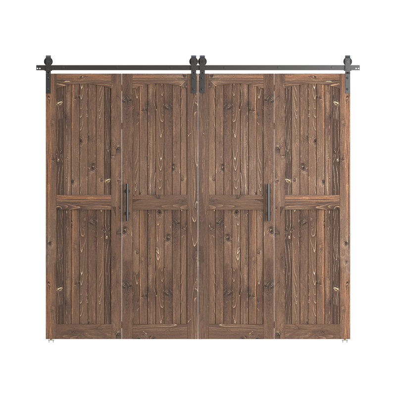 Plateau arqué assemblé de 84 po Porte de grange double pliante Knotty, 60 po x 84 po, Noyer foncé