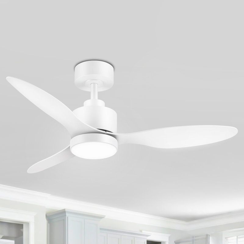 Kyptin 42" 3-blade Downrod Mount Ceiling Fan with LED Lights and Remote Control, White, Matte White
