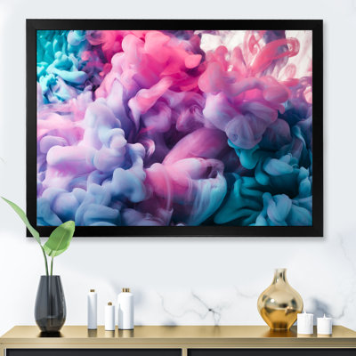Turquoise et rose, art à l'encre liquide - décoration murale moderne en toile