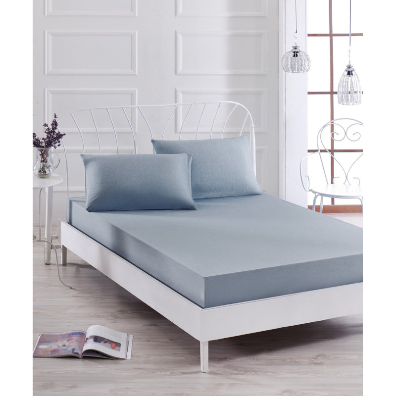 Ensemble de draps en mélange de coton 120 fils Heaba, 63 po x 79 po ‑ deux taies décoratives, Gris foncé