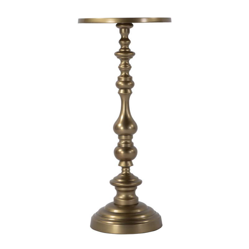Mario 10 in. W Round All Metal Pedestal Base End Table, Gold