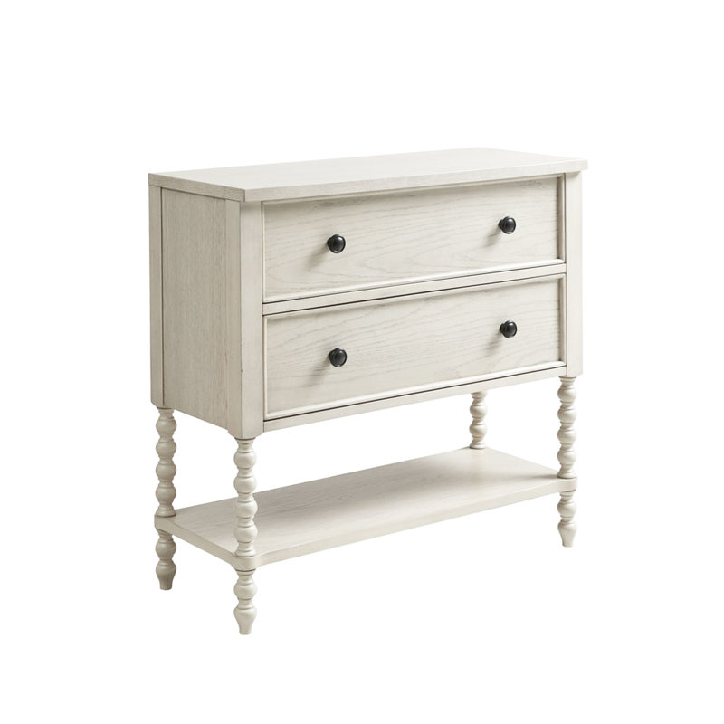 Charmante commode décorative 2 avec cadre en bois massif et revêtement antique à 2 tiroirs à finition blanche pour la maison