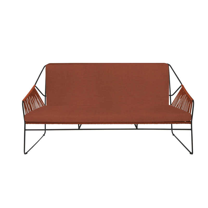 Sandur 61'' Wide Metal Loveseat with Cushions, Terra Cotta Rope/Anthracite Frame, Canvas Black Sunbrella® Canvas