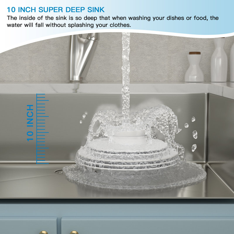 Évier de cuisine en acier inoxydable de calibre 16 à double cuve encastrable L 33 po x l 19 po à double cuve 60/40