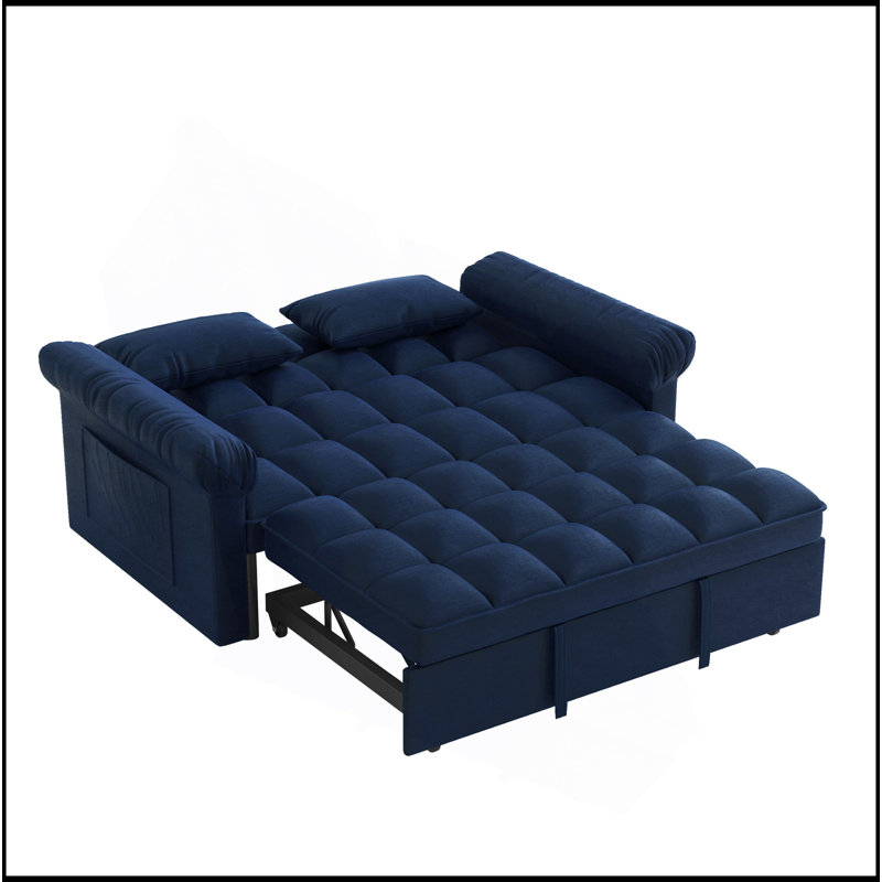 Loveseats Sofa Bed with Pull-out Bed,Adjsutable Back-Blue