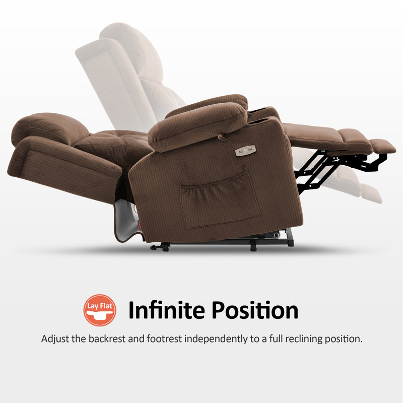 Lay Flat Dual Motor Power Lift Recliner Chair Sofa with Adjustable Headrest, Brown Polyester