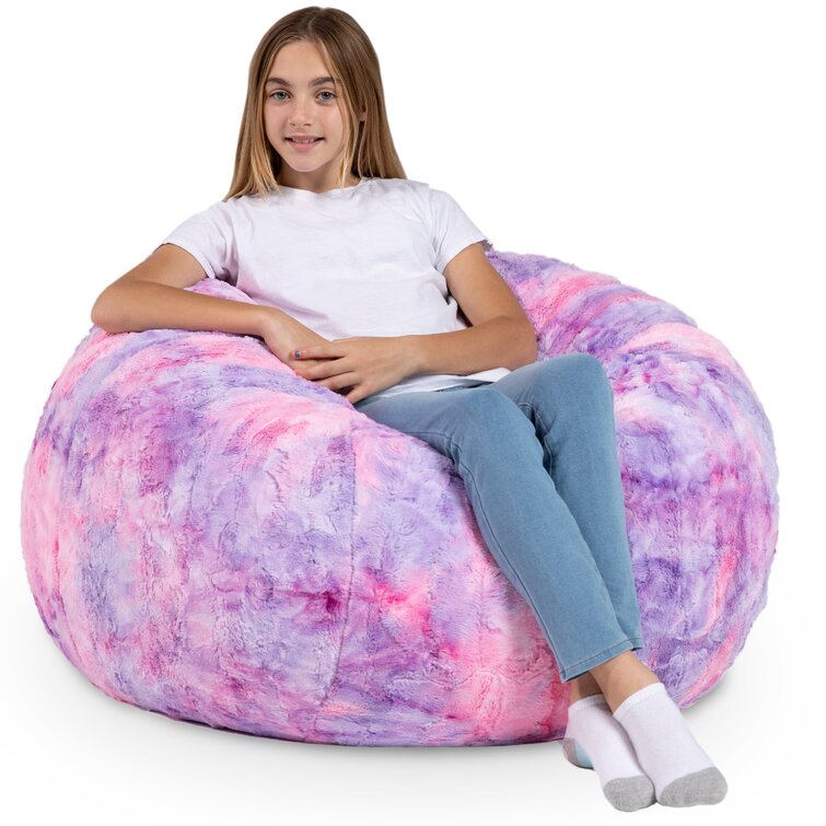 Saxx 3 Foot Kids Bean Bag Chair - Plush Faux Fur - Fun Colors