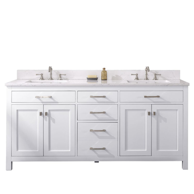 Ajhane 72" Double Bathroom Vanity Set, White/Brushed Nickel
