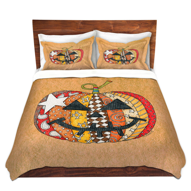Ensemble de housse de couette citrouille, 1 housse simple + 1 taie standard, Orange / Brun