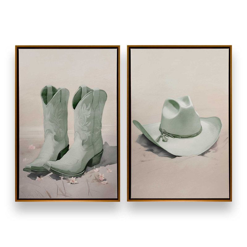 «Cowboy Essentials» en vert, ensemble de 2, H 49 po x l 66 po, Cadre flottant or poli