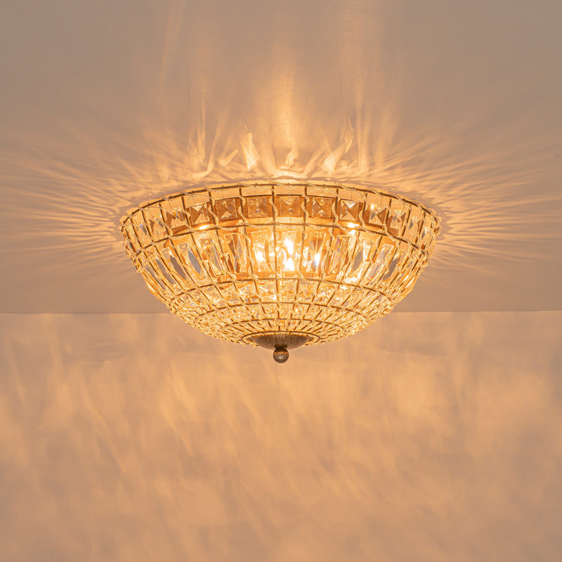 Plafonnier encastré en cristal antique à 4 lumières de style vintage bol français