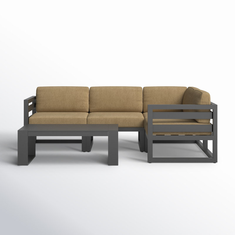 Avion 5 Piece Sectional Set - Black, Slate, Canvas Heather Beige Sunbrella® Canvas