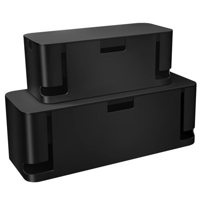Boîte de gestion des câbles, boîte de rangement de 2 paquets - très grande et moyenne taille, boîte de rangement pour dissimuler les multi-bandes sur le bureau ou sur le sol, fabriquée en matériau ABS électriquement sécuritaire, noir