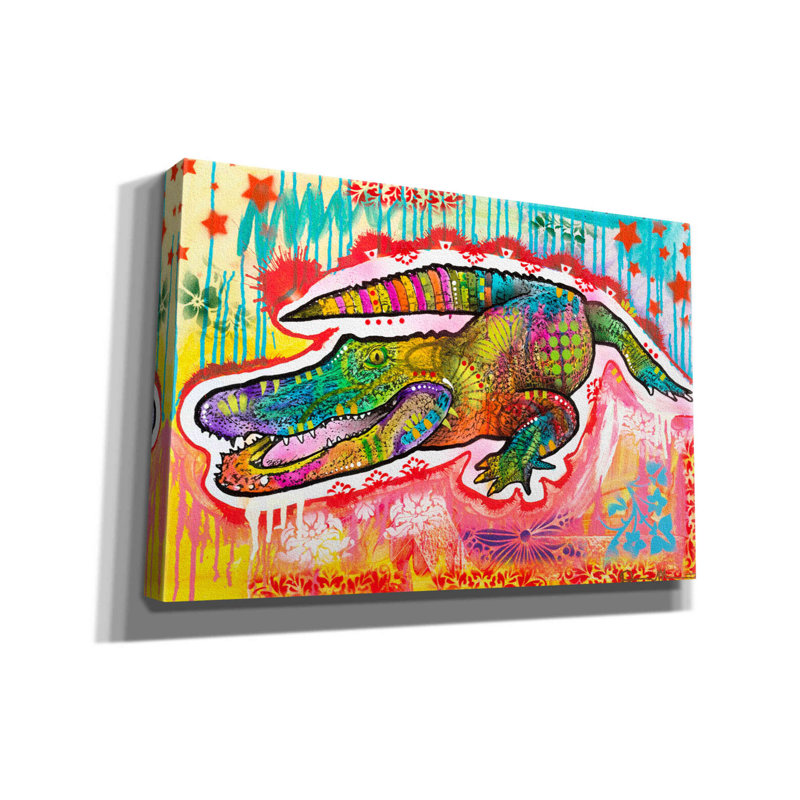 «Alligator 2» par Dean Russo - peinture sur toile tendue, H 12 po x l 18 po x P 0,75 po