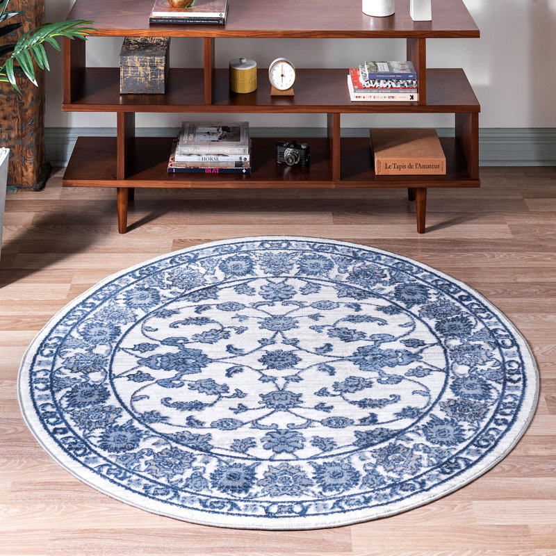 Tapis traditionnel urbain de couleur crème, Rond 7 pi 10 po