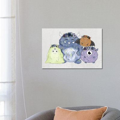 Floral Crown Monster Friends 1 Piece Wrapped Canvas Wall Art