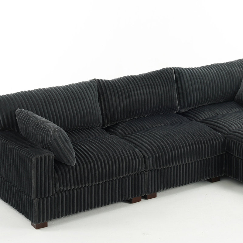 Canapé modulaire réversible 3 pièces rembourré en fausse fourrure de lapin avec 3 coussins, Fausse fourrure grise