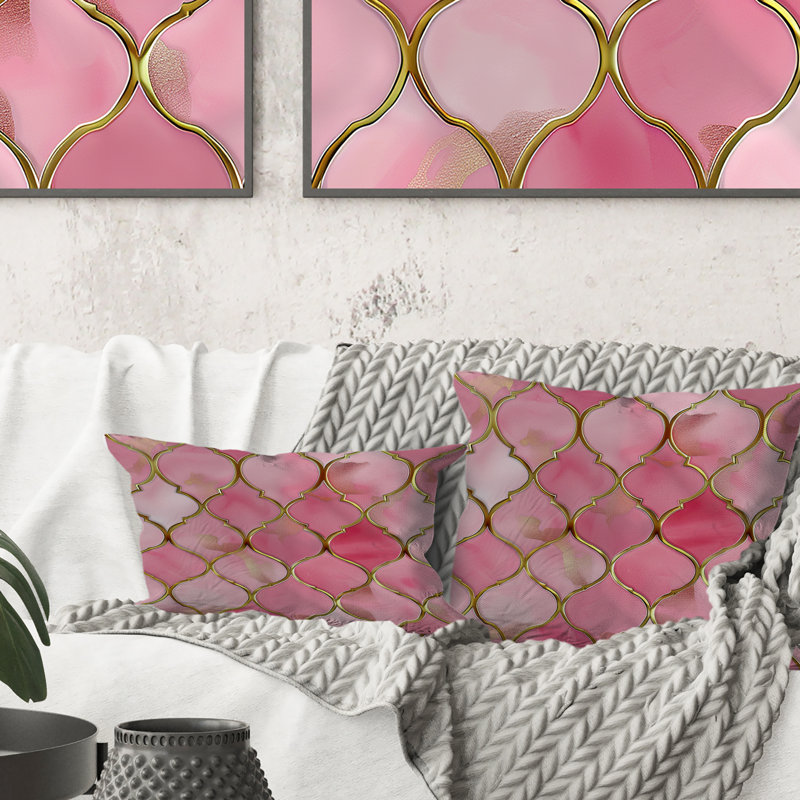 Coussin décoratif or rose et rose à motif de quadrilobe Dream III - Mid-Century, H 16 po x l 16 po