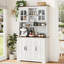 Armoire de rangement de 71 pouces de hauteur avec station de charge avec huche et portes en verre-1480869777