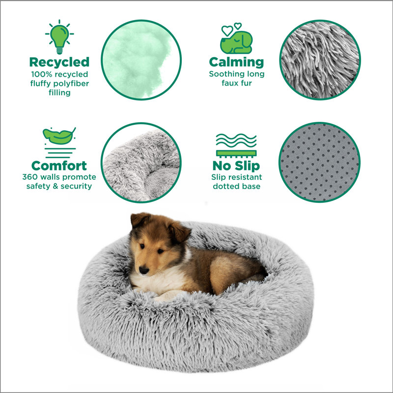 Medium Mist Gray Faux Fur Orthopedic Donut Pet Bed