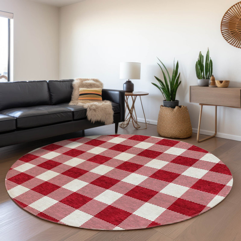 Premium Machine Washable Prisco Red Rug, Round 8'