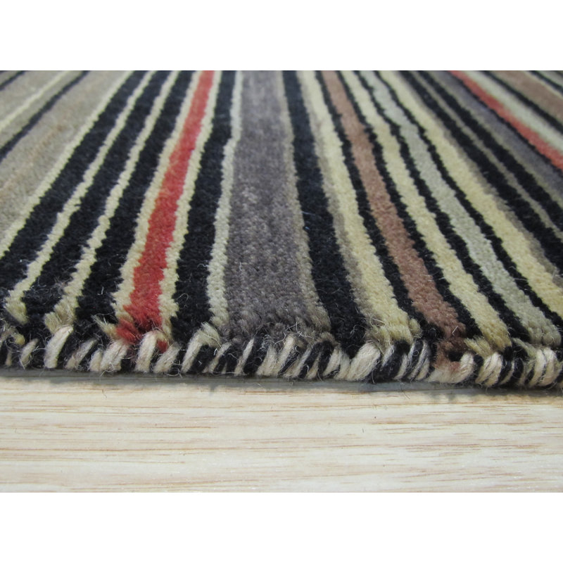 Tapis noir en laine fabriqué à la main Galiano, Rectangulaire 3 pi x 5 pi