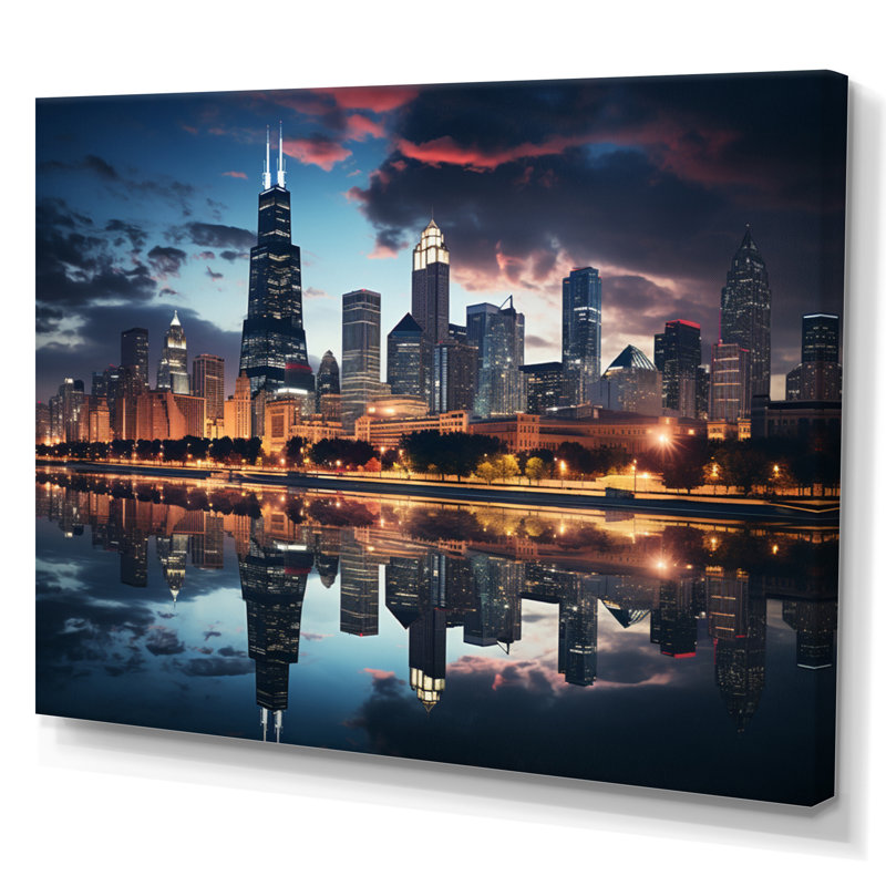 Chicago, beau paysage urbain II - art mural Chicago, Toile tendue, H 12 po x l 20 po, Sans cadre