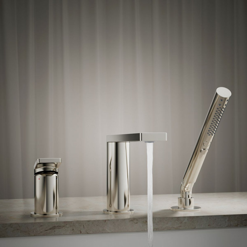 Composed Deck-Mount Bath Faucet With Handshower, Polished Nickel