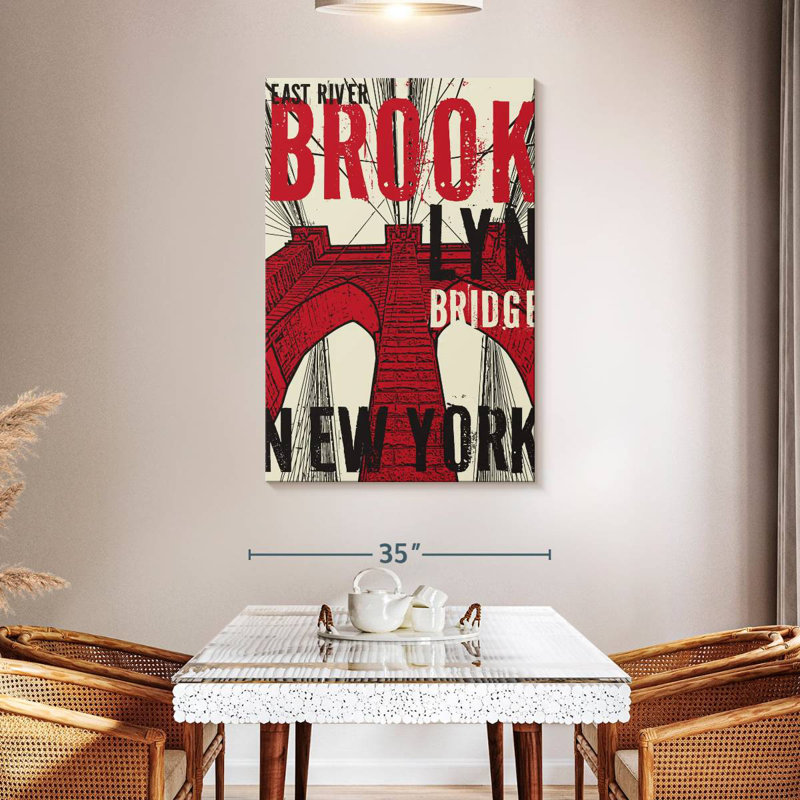 Aime Red Grunge Brooklyn Bridge, 48" H x 32" W