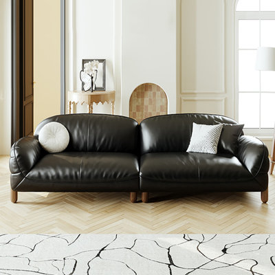 Black Genuine Leather Modular Sofa bed cushion couch