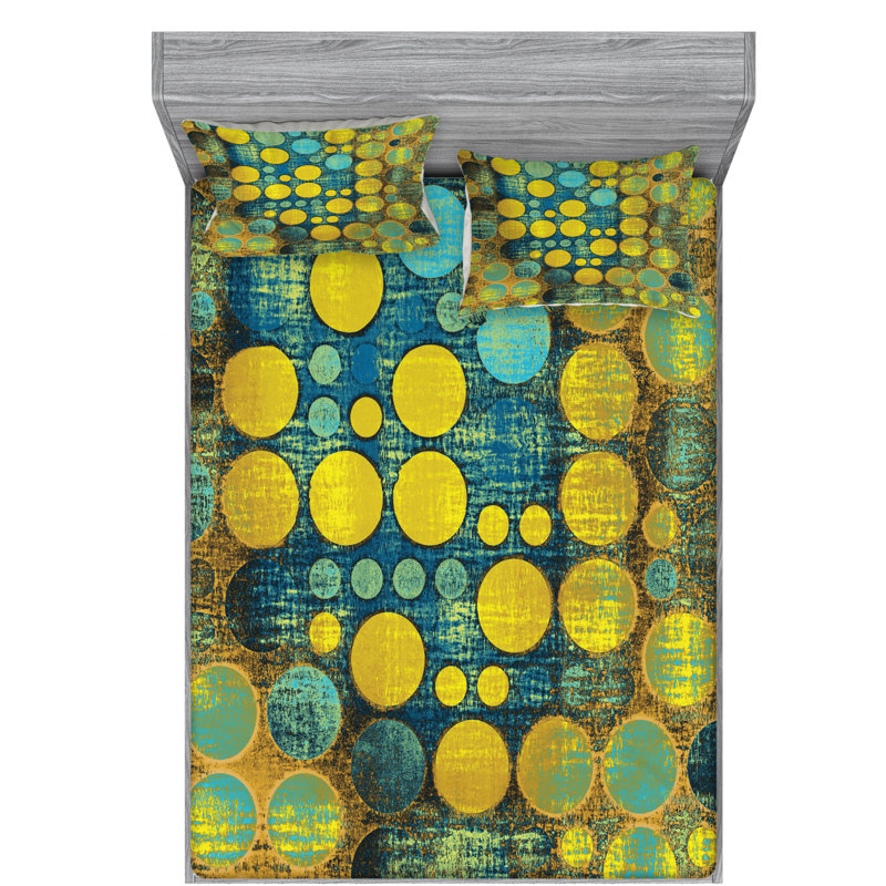 Twin XL Yellow and Blue Microfiber Polka Dot Sheet Set